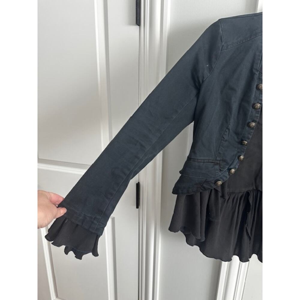 Free People Ruffled Military Romantic Jacket XS Washed Black - Picture 3 of 11